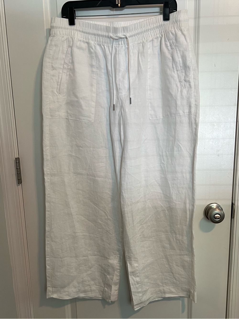 Athleta White Linen-Blend Drawstring Joggers
